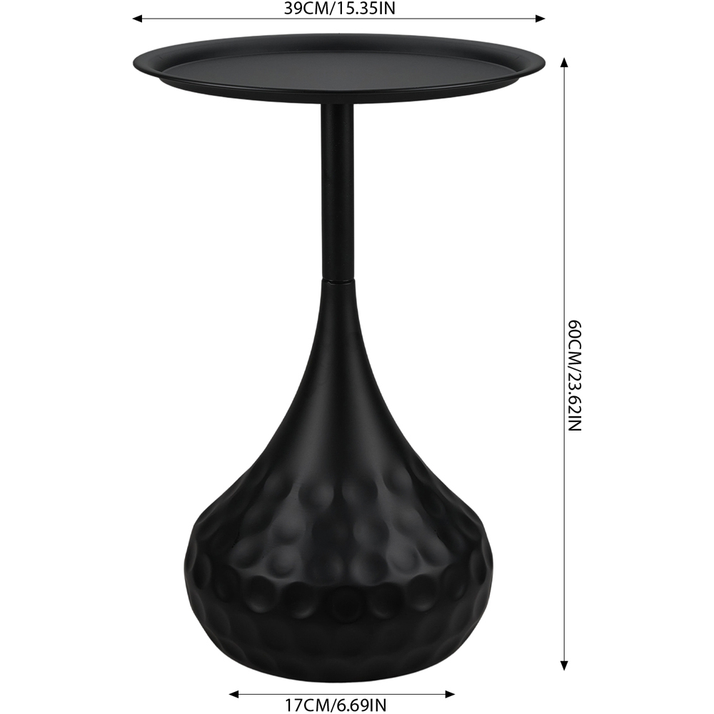 Living and Home Black Round Dimpled Finish Teardrop Base Side Table Image 9