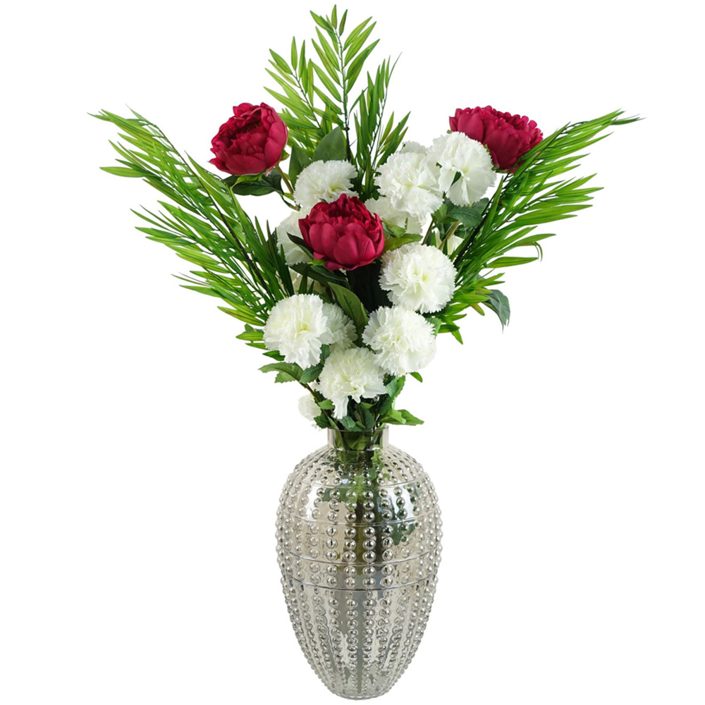 Leaf White Pink Carnation Peony and Fern Artificial Flower Bundle with Vase 85cm 10 Pack Image 1