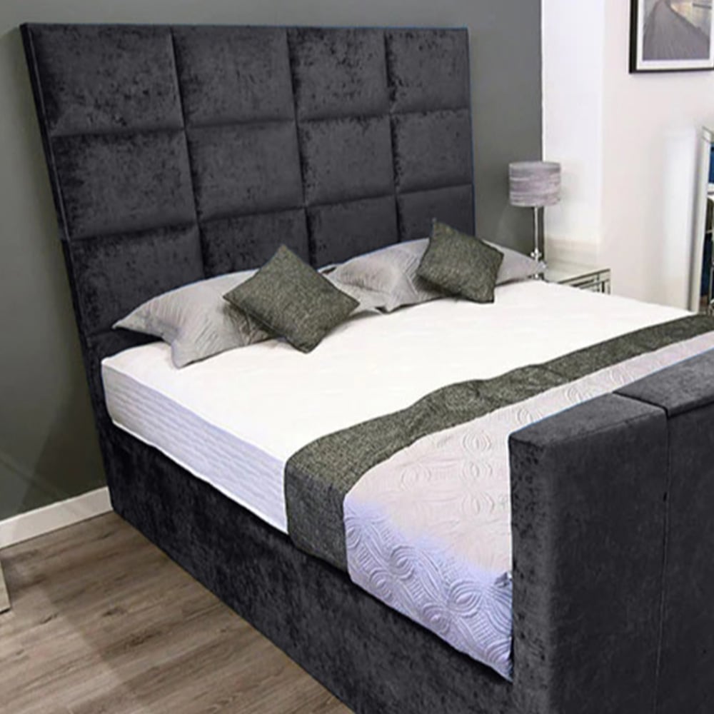 Eleganza Home Lurvi Double Steel Plush TV Bed Frame with Headboard and Footboard Image 2