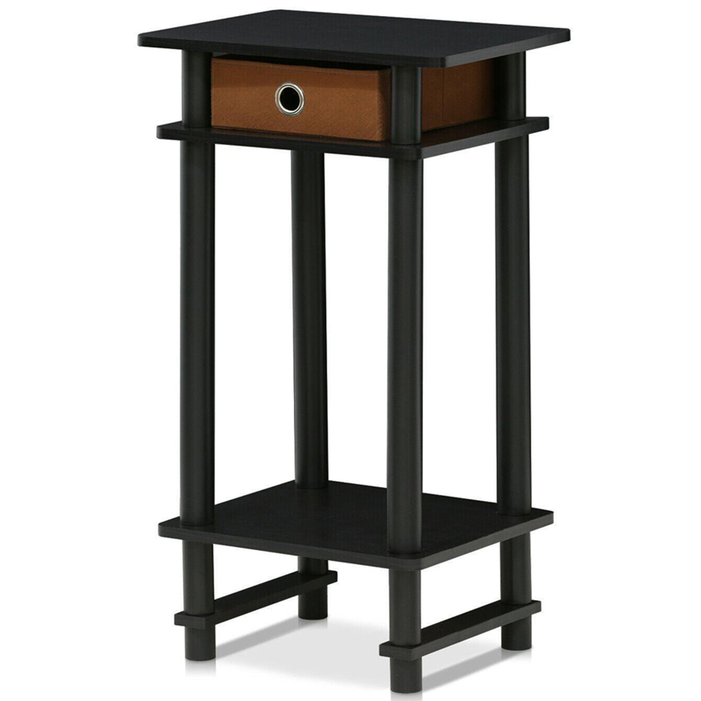 Walplus 2 Shelf Espresso Brown Turn-N-Tube Tall End Table with Bin Image 2