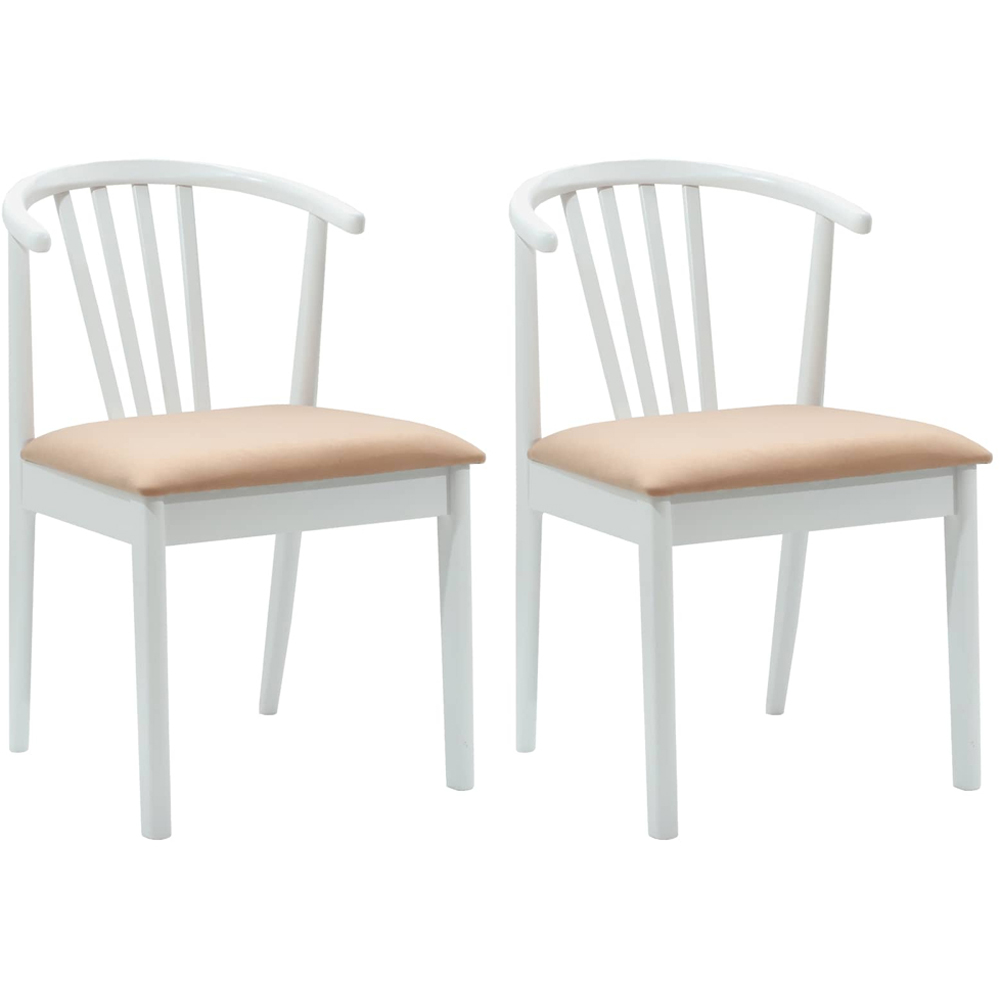 vidaXL Set of 2 White and Brown Rubberwood Vintage Dining Chairs Image 8