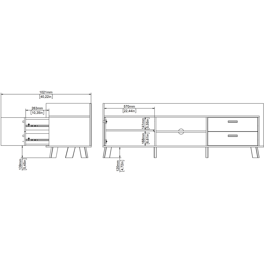 Furniture To Go Ikast Single Door 2 Drawer White and Brown TV Unit Image 9