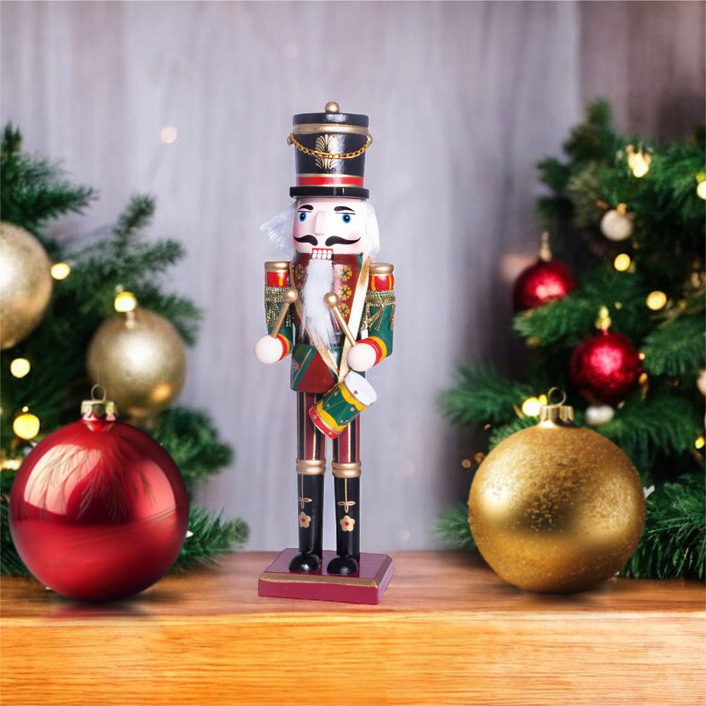 St Helens Classic Drum Green Wooden Nutcracker 30cm Image 2
