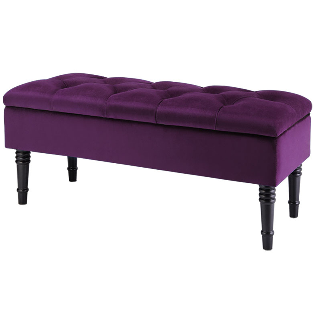 Living and Home Purple Buttoned Velvet Storage Bench Image 4