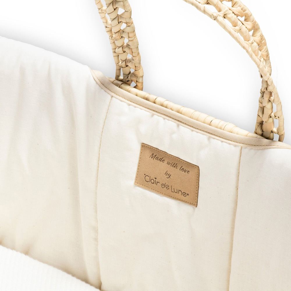 Clair de Lune Baby Cream Organic Palm Moses Basket with Natural Rocking Stand Image 3