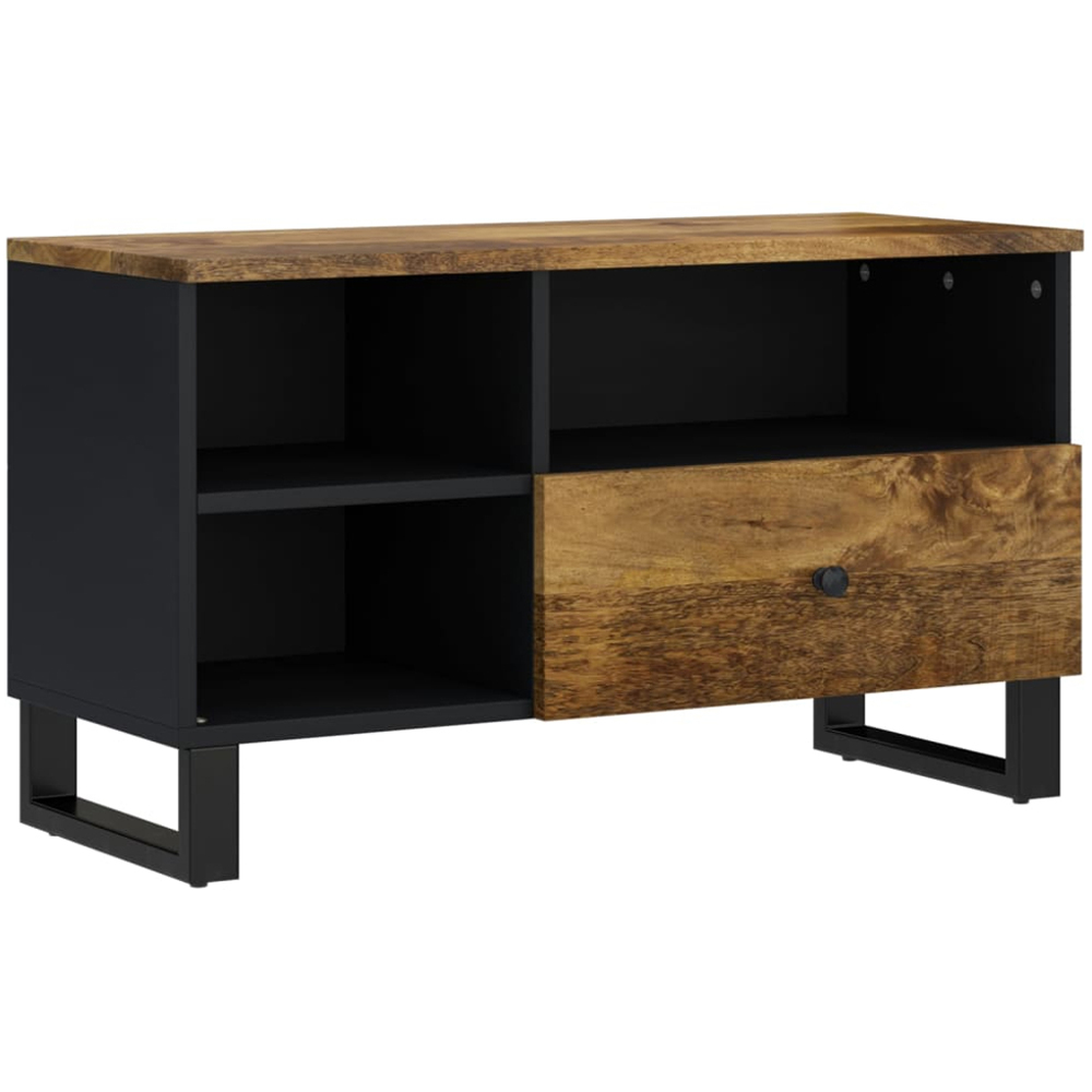 vidaXL Single Drawer 3 Shelf Honey Brown Solid Mango Wood TV Cabinet Image 9