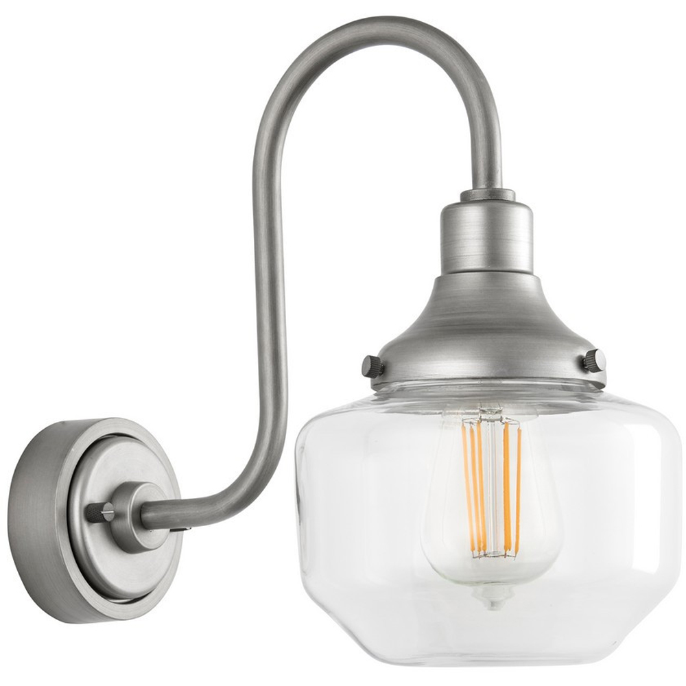 Merano Monza Brushed Silver Clear Glass Outdoor Dome Wall Lamp Image 1