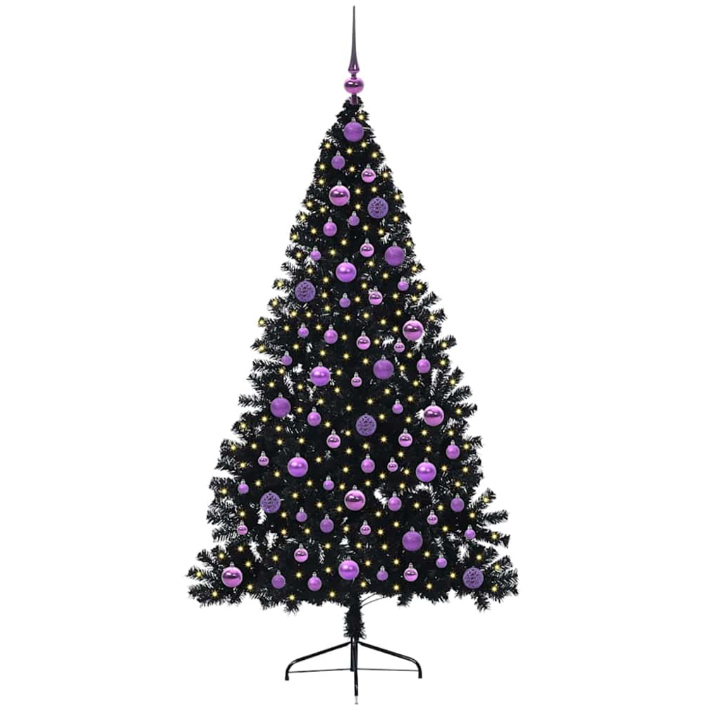 vidaXL Pre-Lit Lilac Bauble Black Artificial Christmas Tree 6ft Image 1