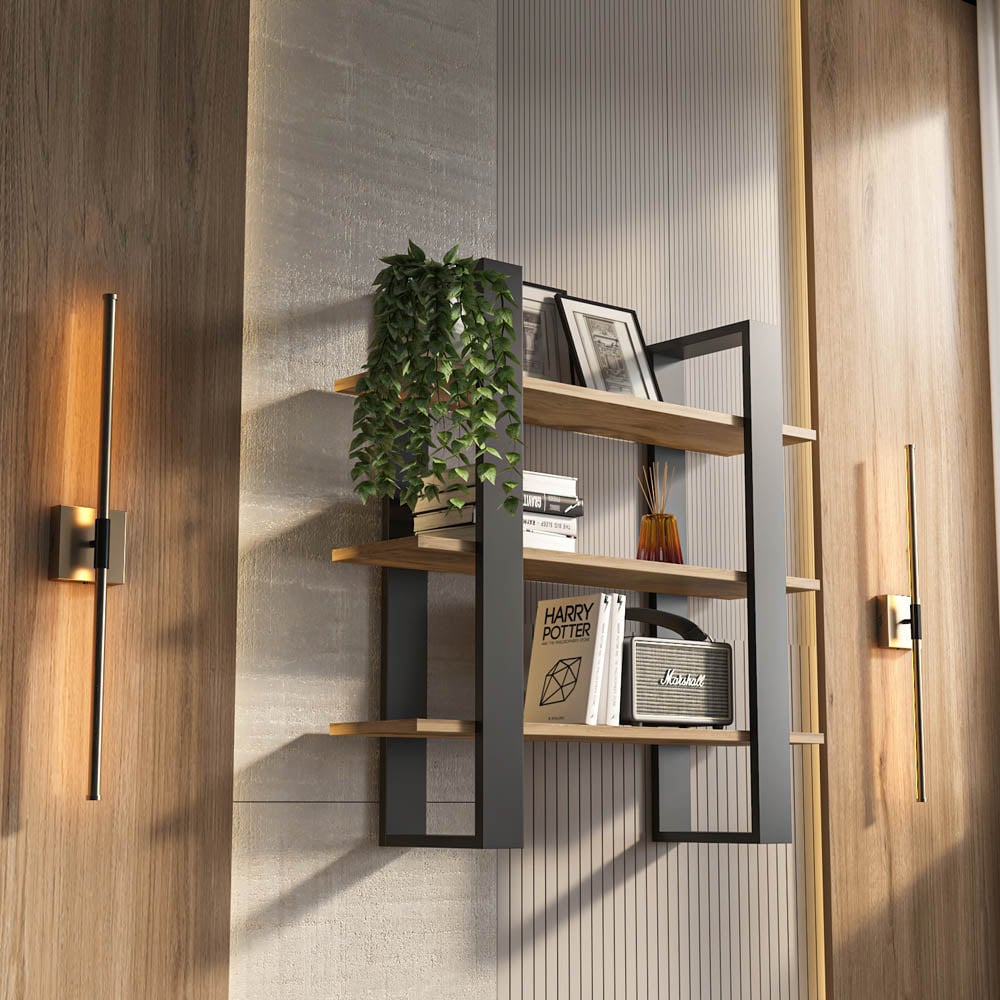 Decorotika Suno 3 Shelf Black and Oud Wall Mounted Display Unit Image 4