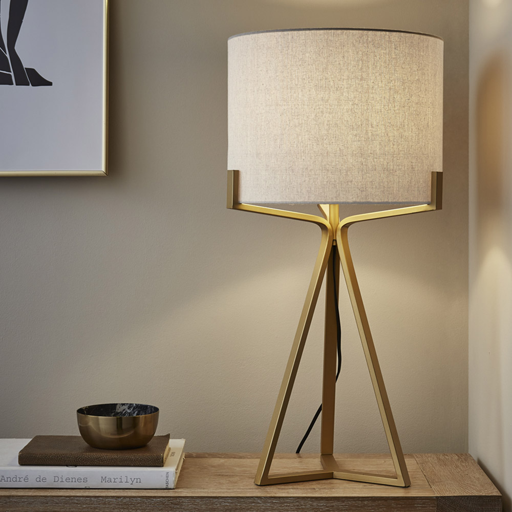 The Lighting and Interiors Clifford Brushed Gold Base Table Lamp Image 2