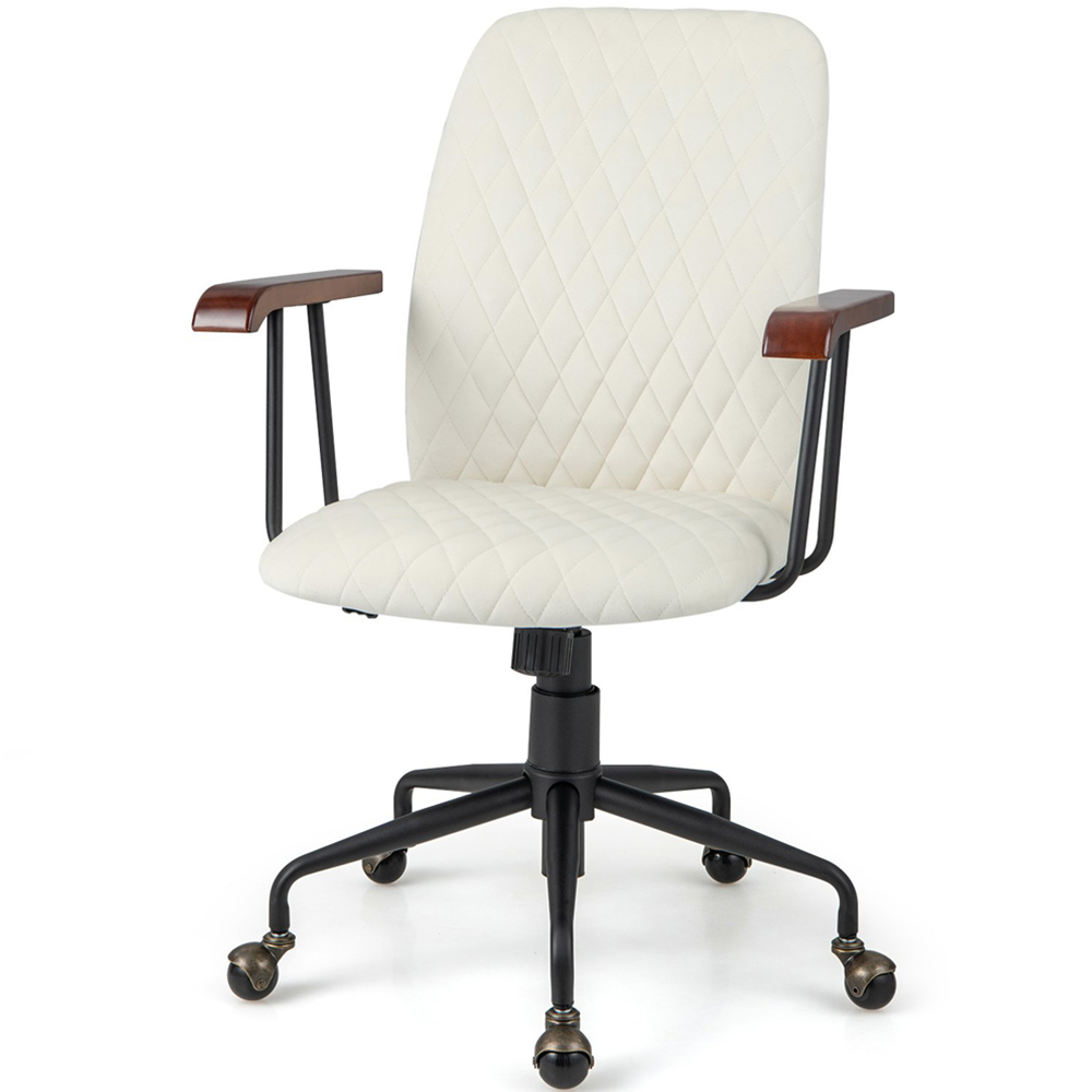 Costway Beige Velvet Adjustable Rocking Office Chair Image 2