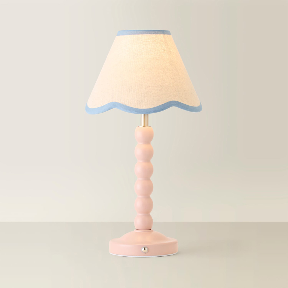 ValueLights Bobble Blue Scallop Shade Pink Wooden LED Table Lamp Image 5