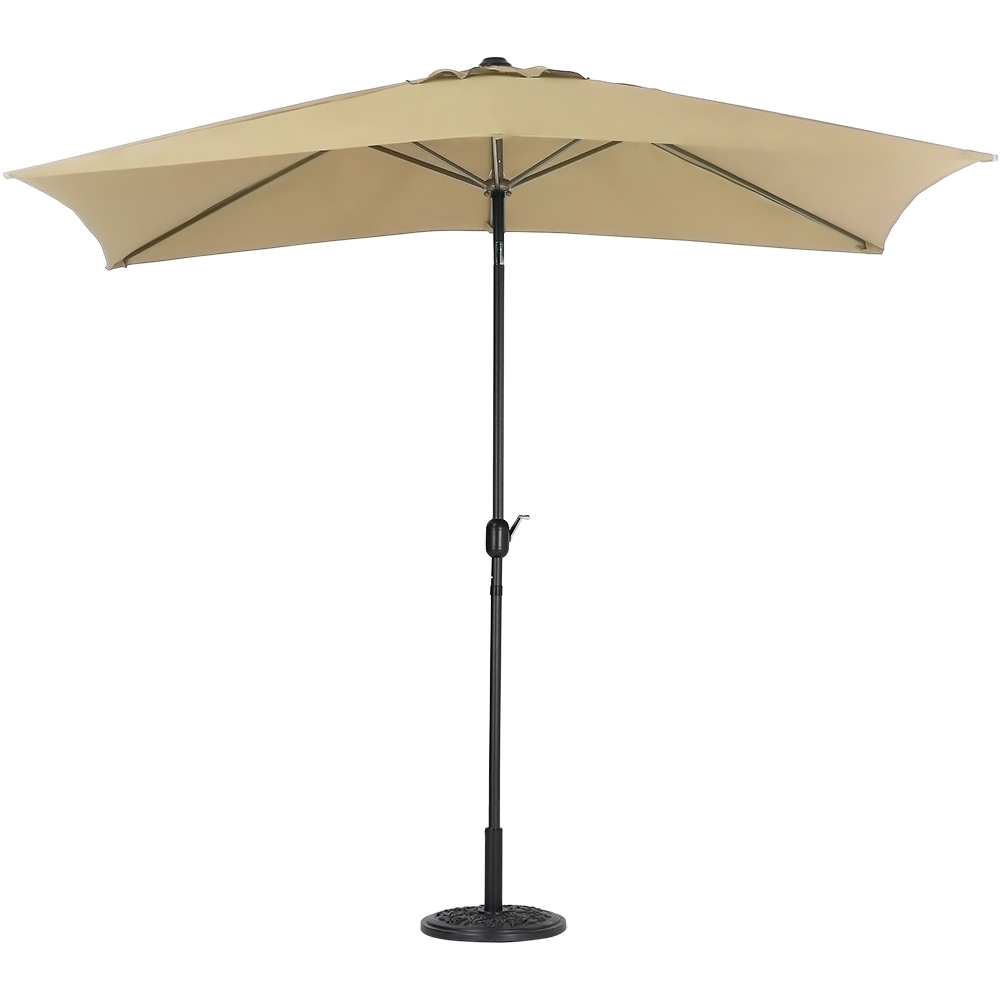 Living and Home Beige Square Crank Tilt Parasol with Floral Round Base 3m Image 4
