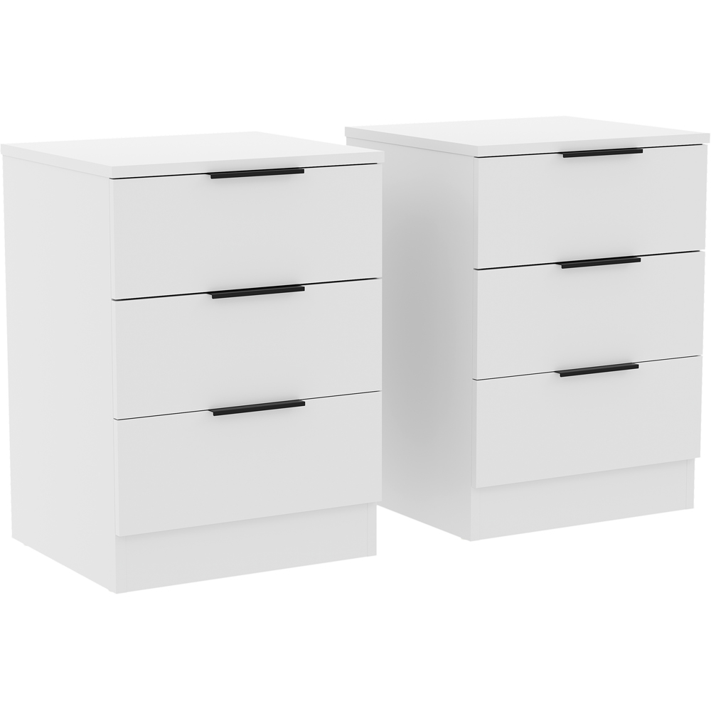 VIDA DESIGNS Trega 3 Drawer White Bedside Cabinet Set of 2 Image 3