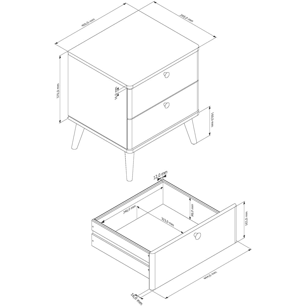 Core Products Augusta Curve 2 Drawer Bedside Table Image 5