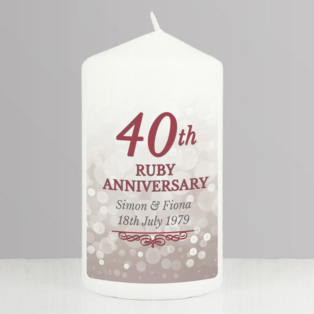 Personalised Memento Personalised 40th Ruby Anniversary Pillar Candle Image 2