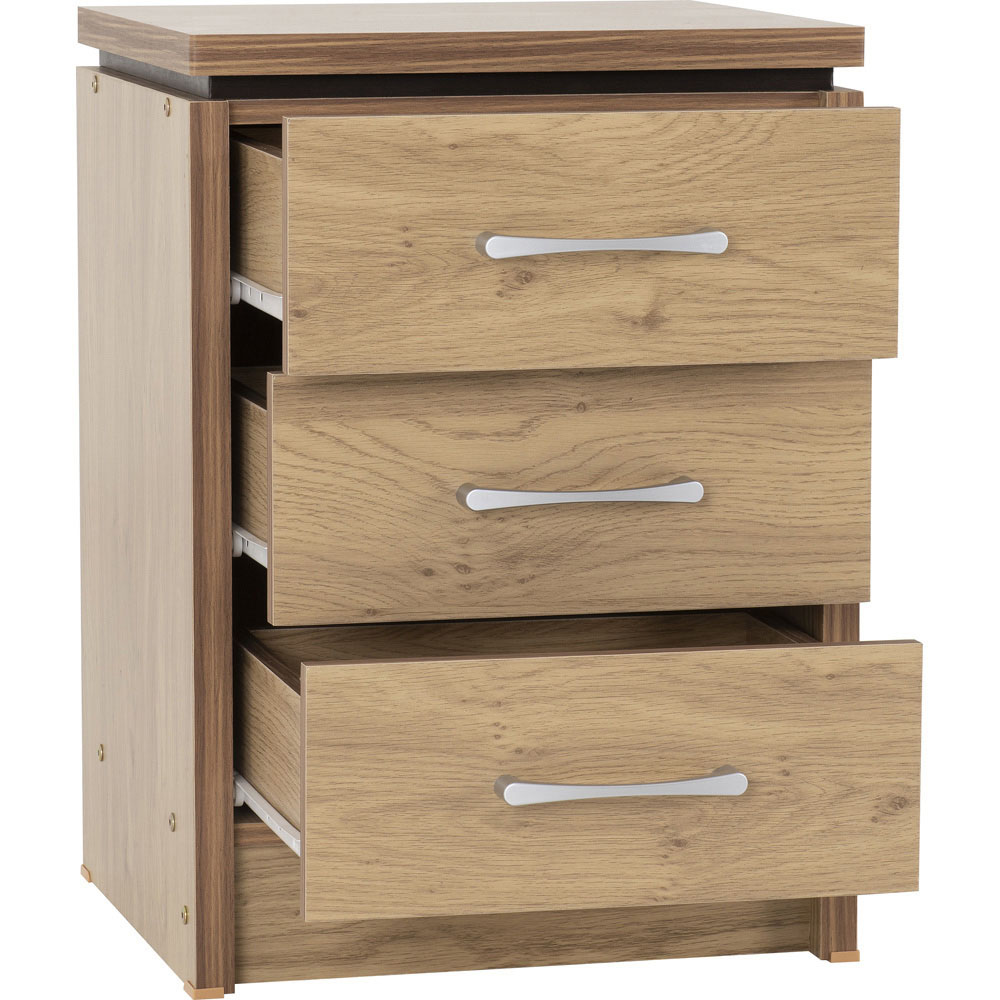 Seconique Charles 3 Drawer Oak Effect Veneer Bedside Table Image 3