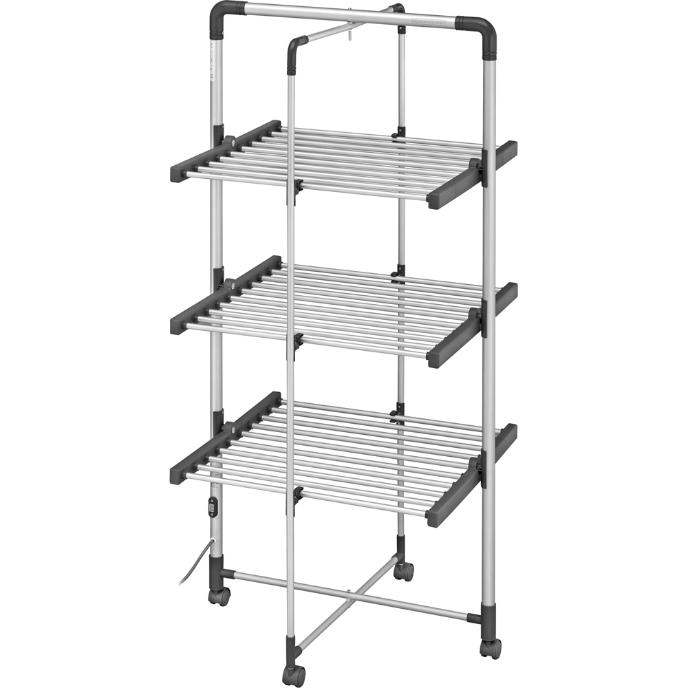 Black + Decker Cool Grey 3 Tier Heated Airer 21m with Wheels and Cover Image 2