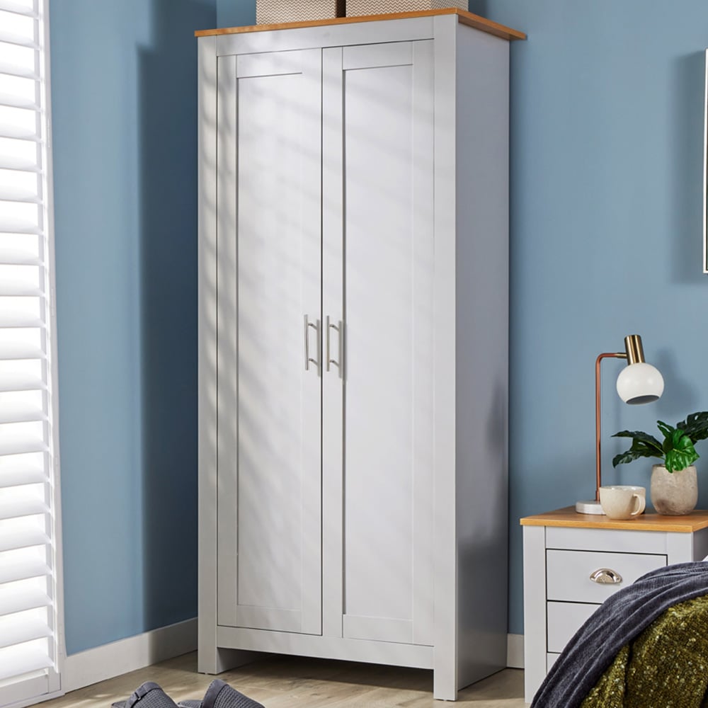 Home Source Camden 2 Door Grey Bedroom Wardrobe Image 1