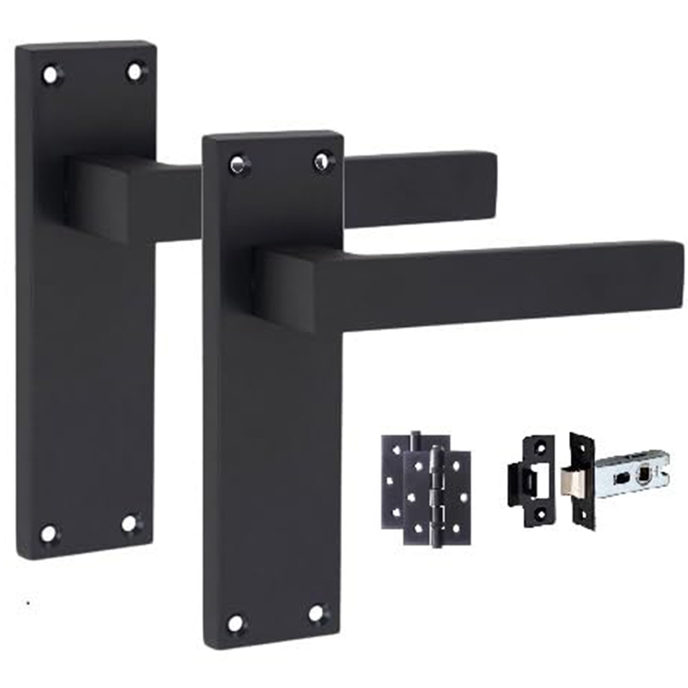 Golden Grace Matt Black Victorian Straight Door Handle Set 5 Pack Image 2