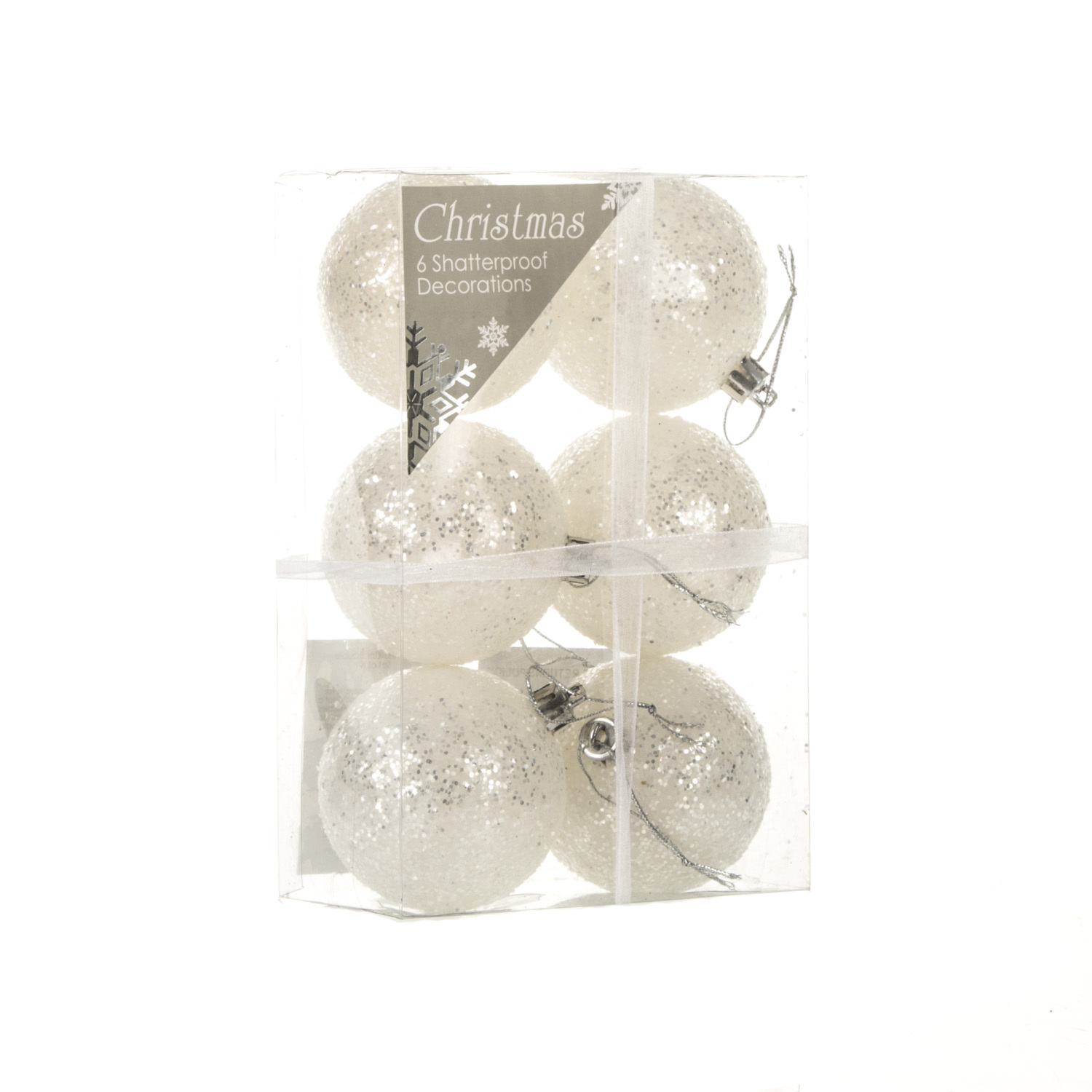 Glitter Bauble Pack - White & Silver Image