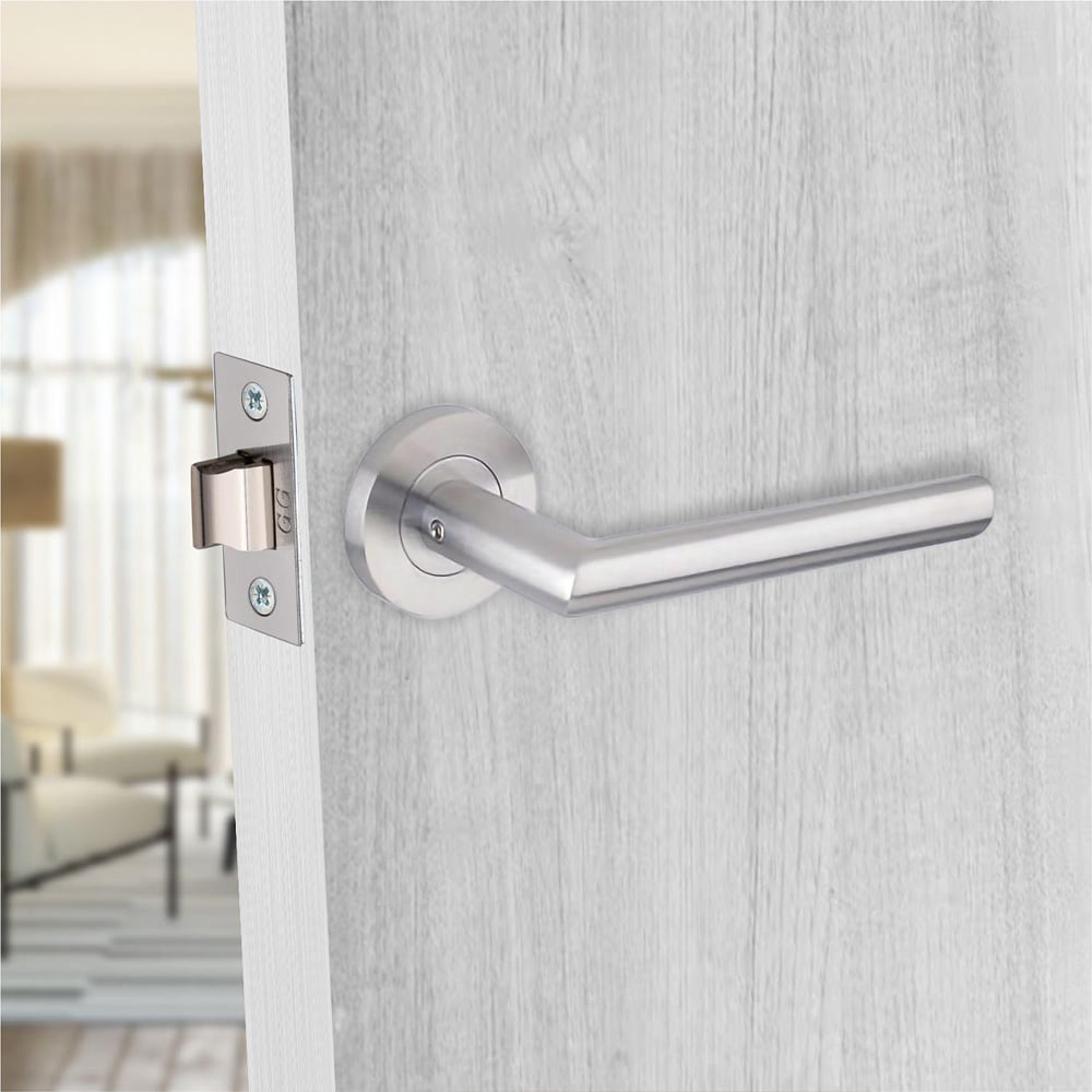 Golden Grace Mitred Satin Nickel Latch Door Handle Pair 52mm 4 Pack Image 2