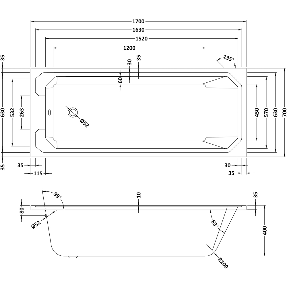 nuie Ascott Art Deco Bath 1700 x 700mm Image 2