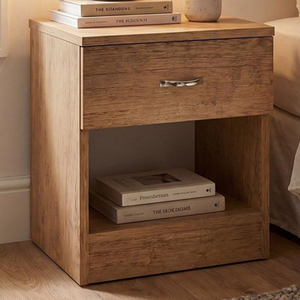 FWStyle Promo Single Drawer Oak Bedside Table Image 1