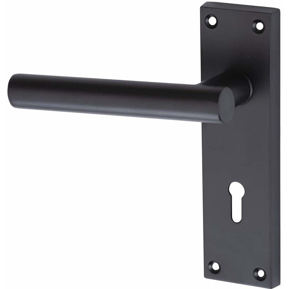 Golden Grace T-Bar Lever Backplate Matt Black Key Lock Door Handles Set Image 3