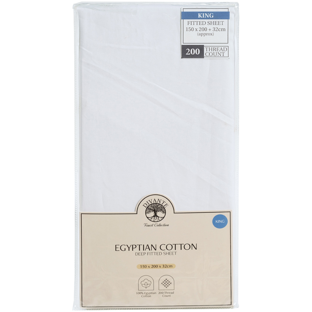 Egyptian Cotton Deep Fitted Bed Sheet White King Image 1