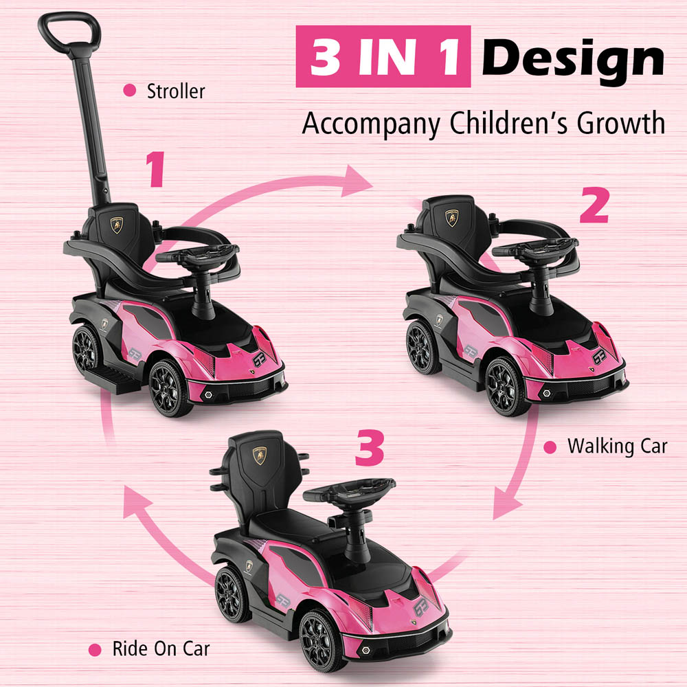 Costway Kids Pink Licensed Lamborghini Ride On Push Car with Removable Guardrails and Handle Image 7