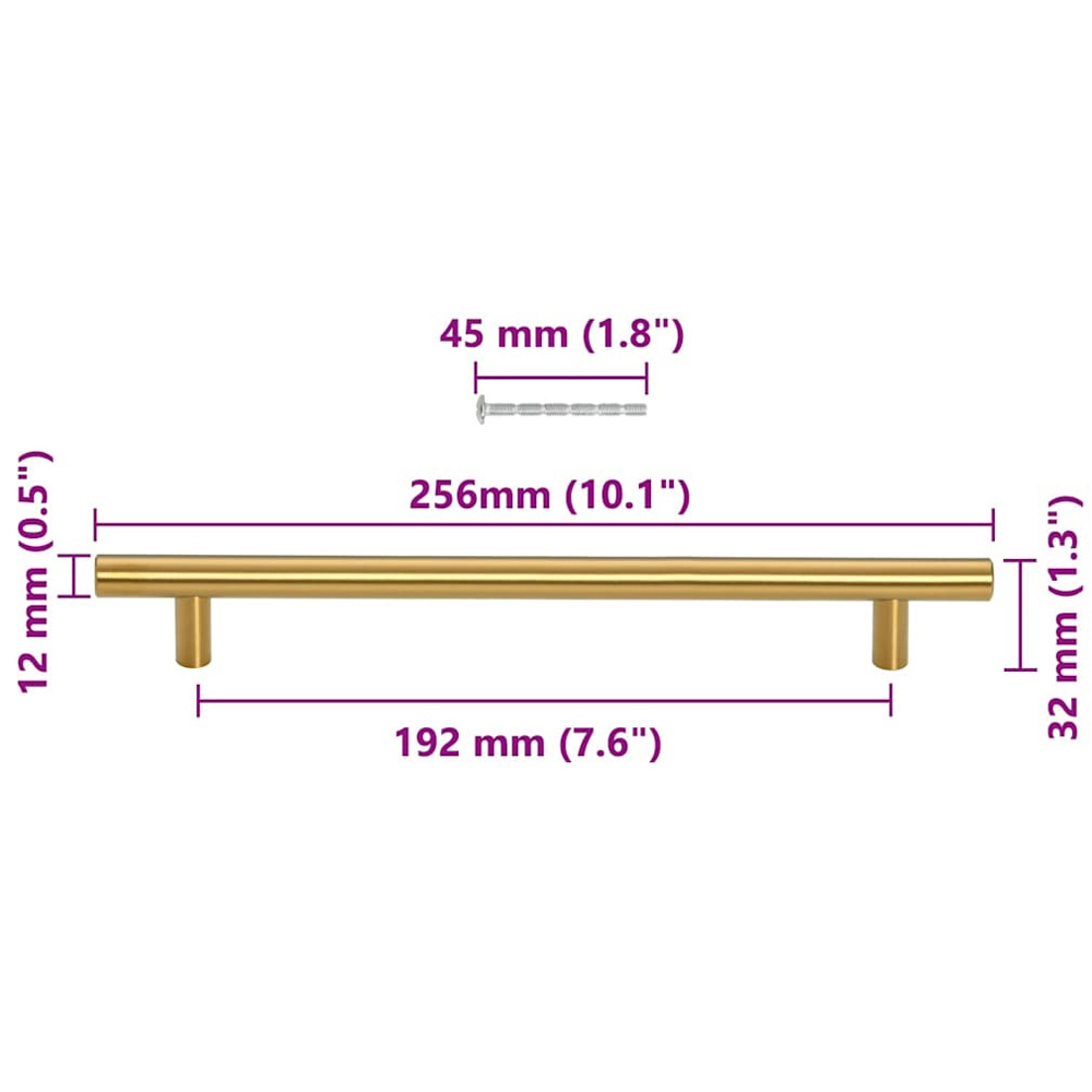 Wallplus Gold Stainless Steel Standard T-Shaped Cabinet Handle 25.6cm 5 Pack Image 9