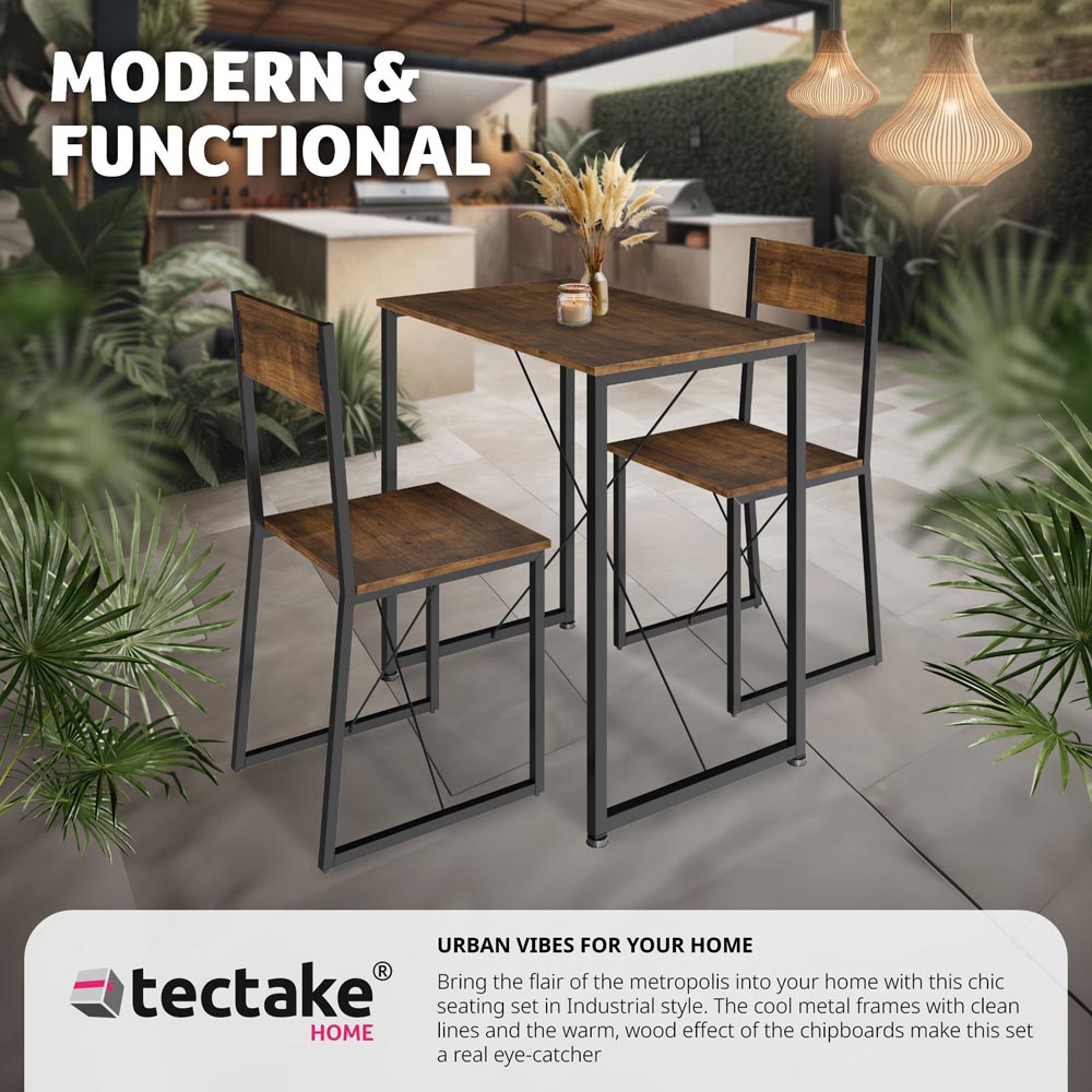 tectake Margate 2 Seater Industrial Dark Wood Dining Set Image 4