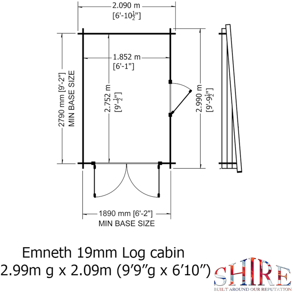 Shire Emneth 10 x 7ft Double Door Pressure Treated Log Cabin Image 9