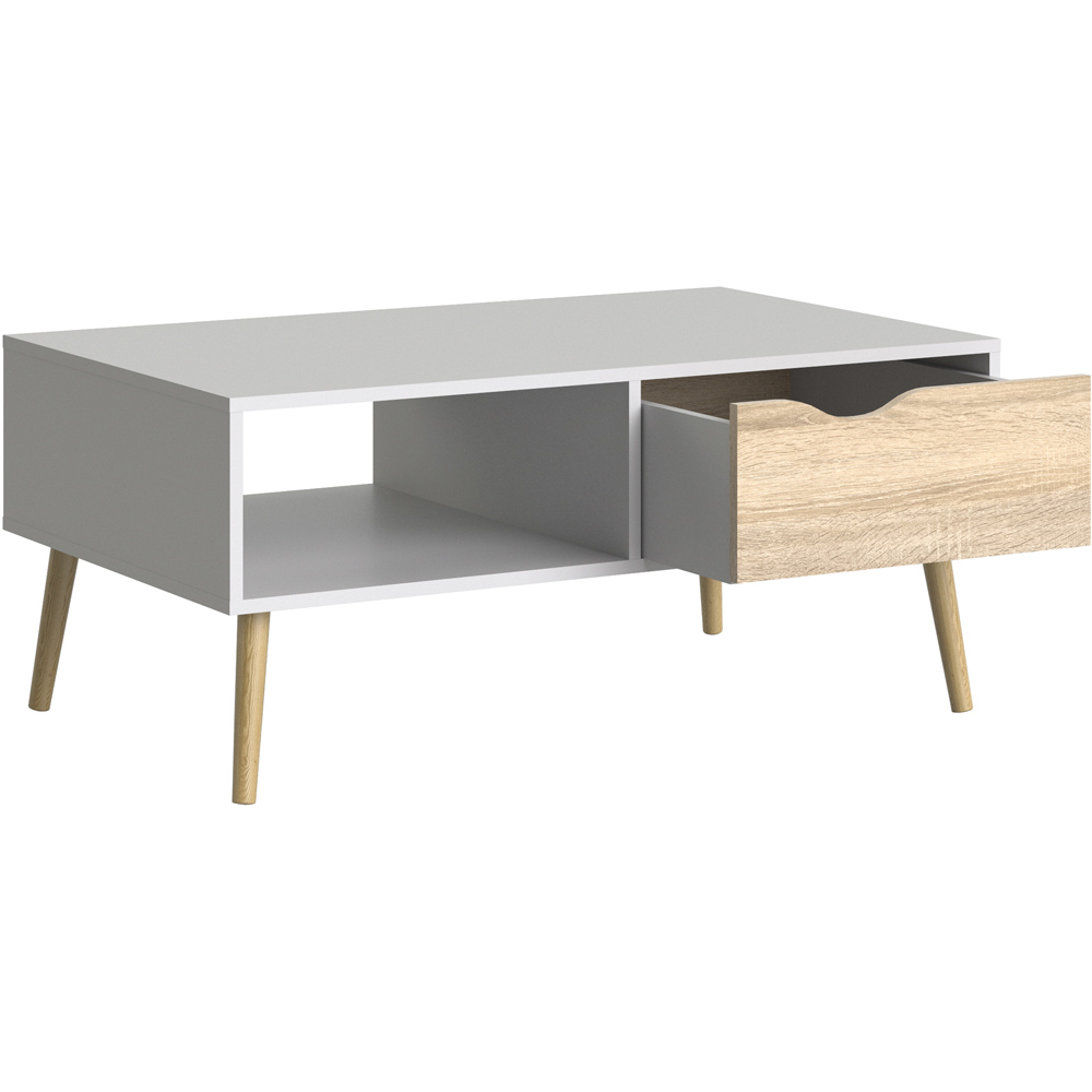 Florence Single Drawer Single Shelf White and Oak Coffee Table Image 4