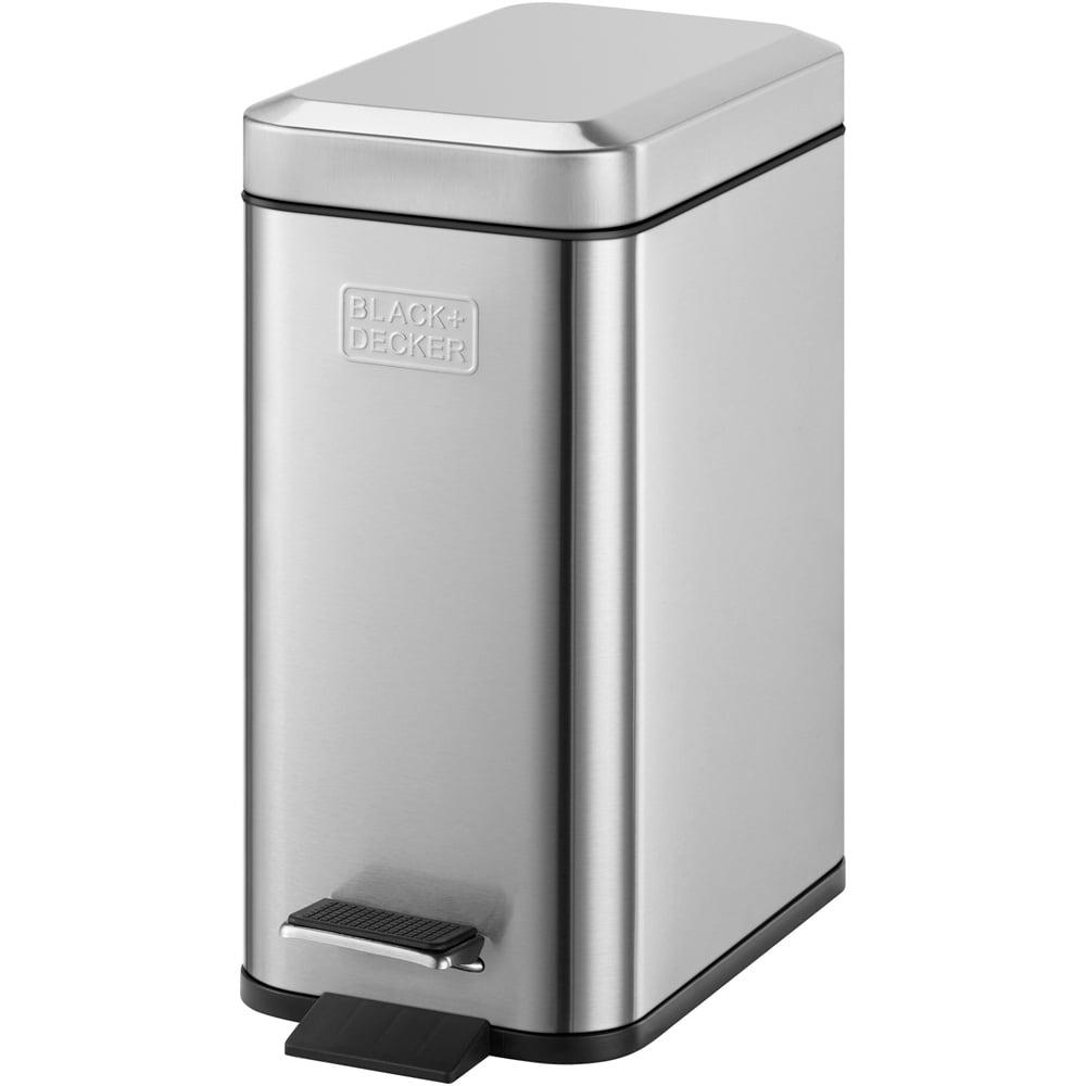 Black + Decker Stainless Steel Slimline Soft Close Pedal Bin 5L Image 1