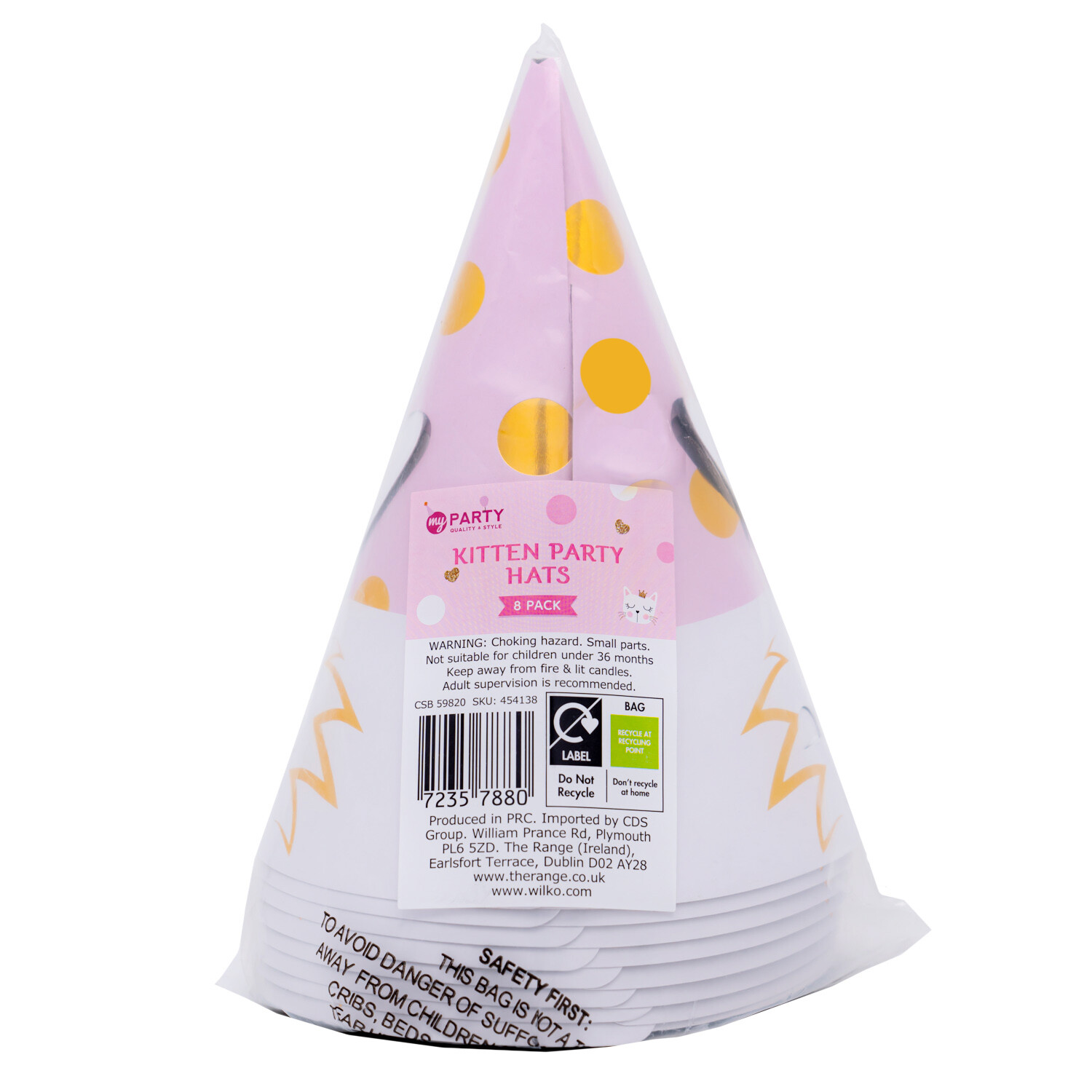 Pack of 8 Kitten Party Hats Pink Image 3