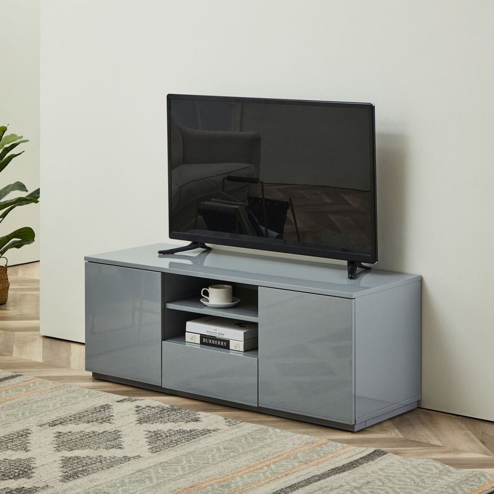 Valencia 2 Door Single Drawer Grey TV Unit Image 4