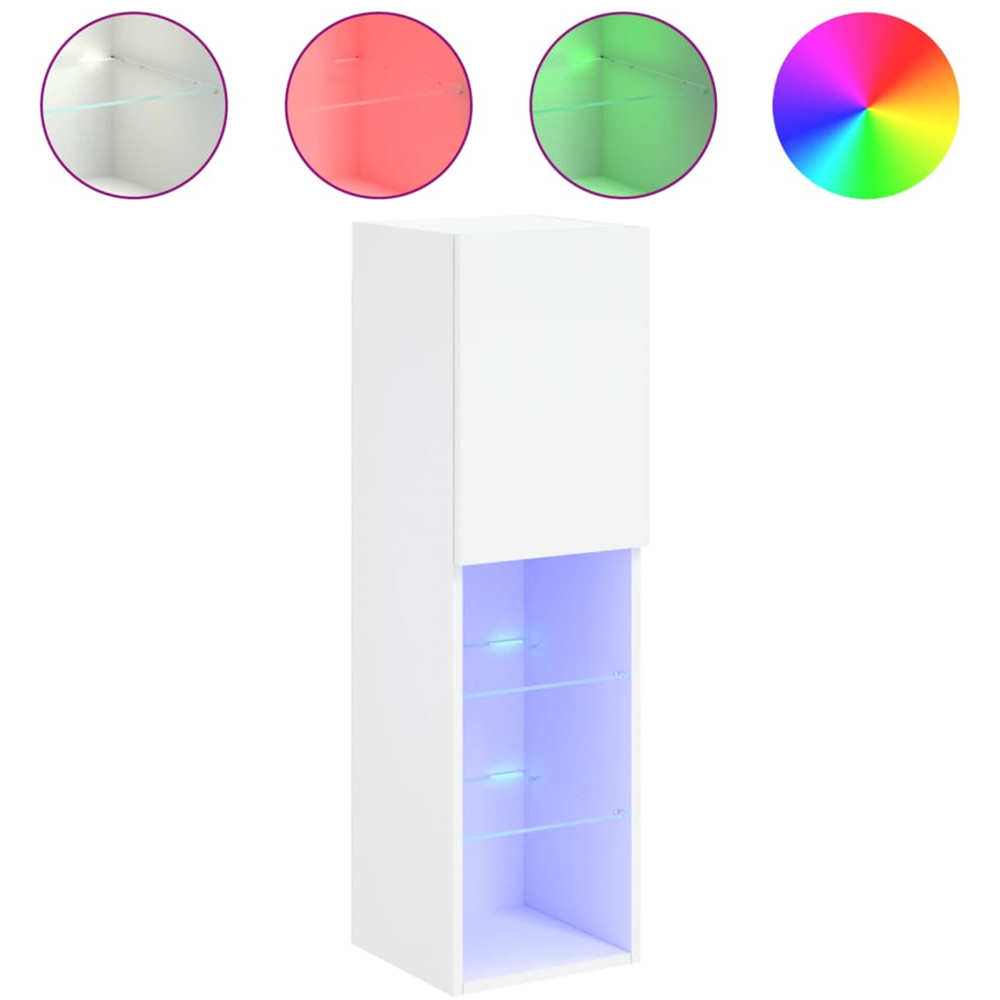 vidaXL Single Door 3 Shelf White Tall Slim TV Cabinet with LED Lights Image 3