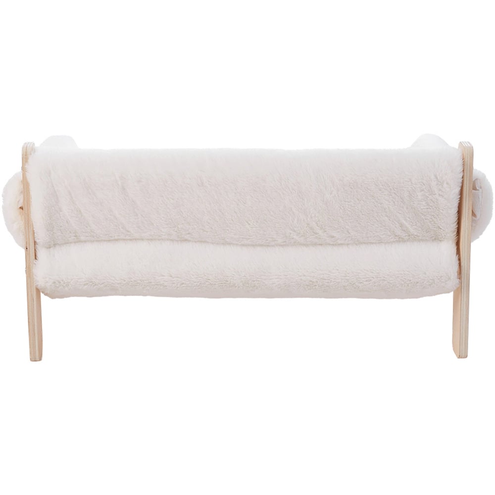 H&O Direct Long Plush White Wooden Pet Sofa Image 4