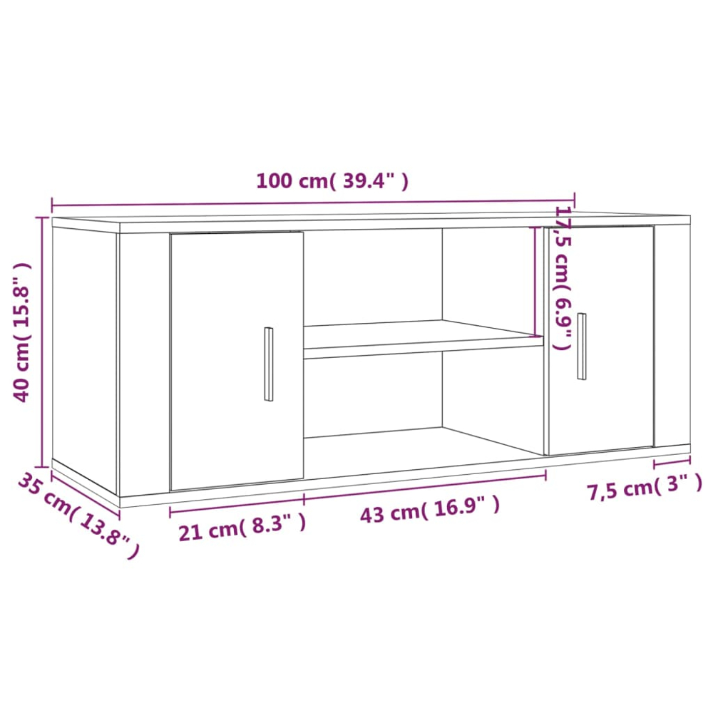 vidaXL 2 Door 2 Shelf Grey Sonoma TV Cabinet Image 9