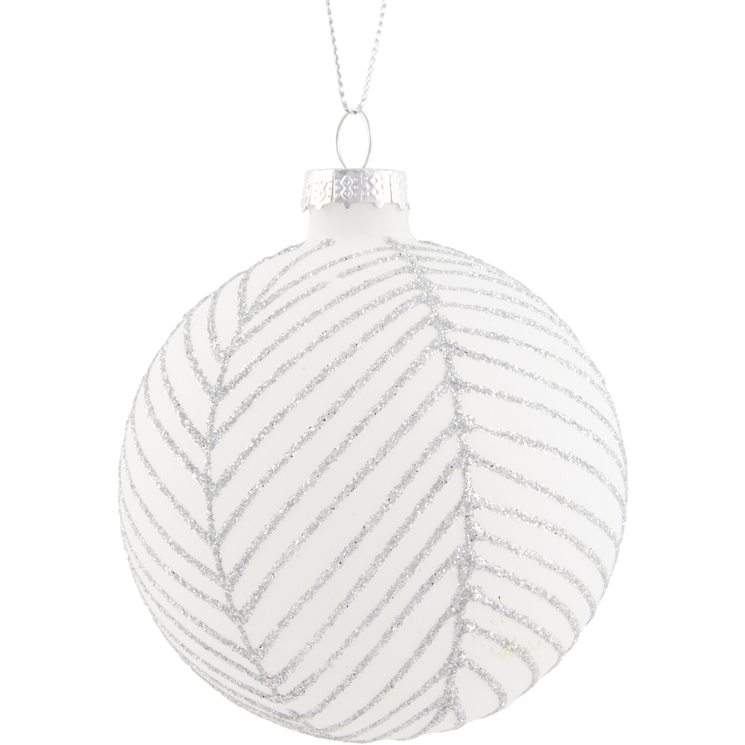 White and Silver Patterned Bauble Image 1