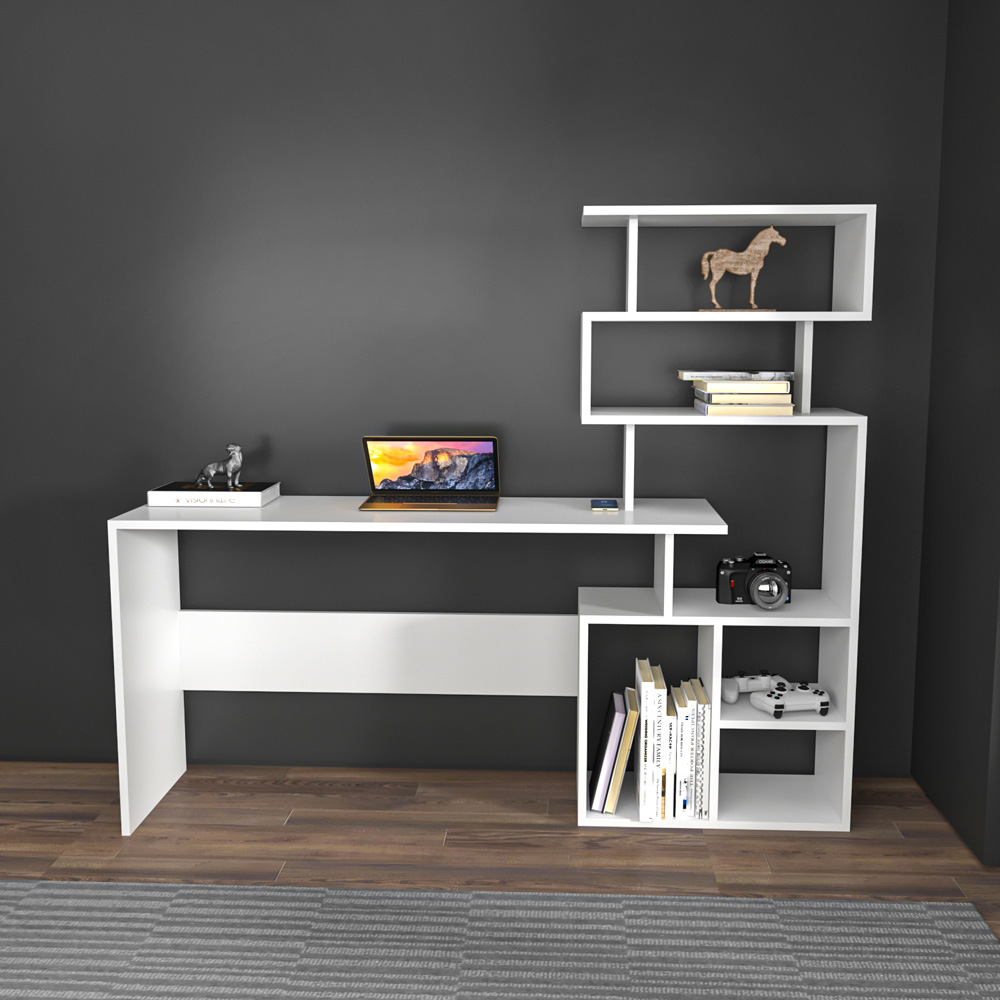 Decorotika Next 7 Shelf Modern Study Desk White Image 4