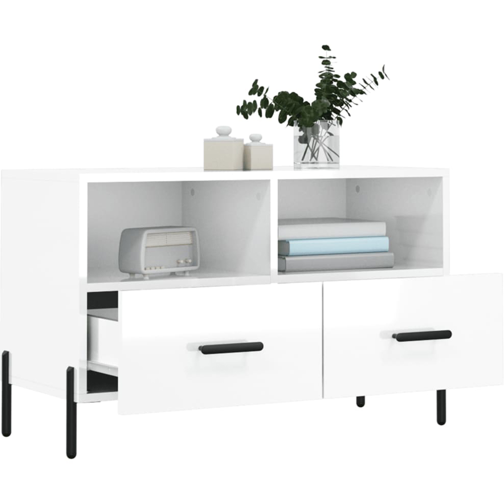 vidaXL 2 Drawer 2 Shelf White TV Cabinet Image 9