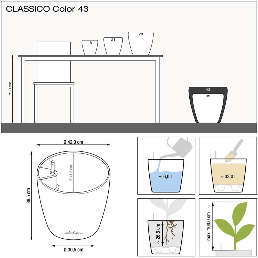 Lechuza Classico Colour 43 Slate Poly-Resin Self-Watering Planter 40cm Image 8