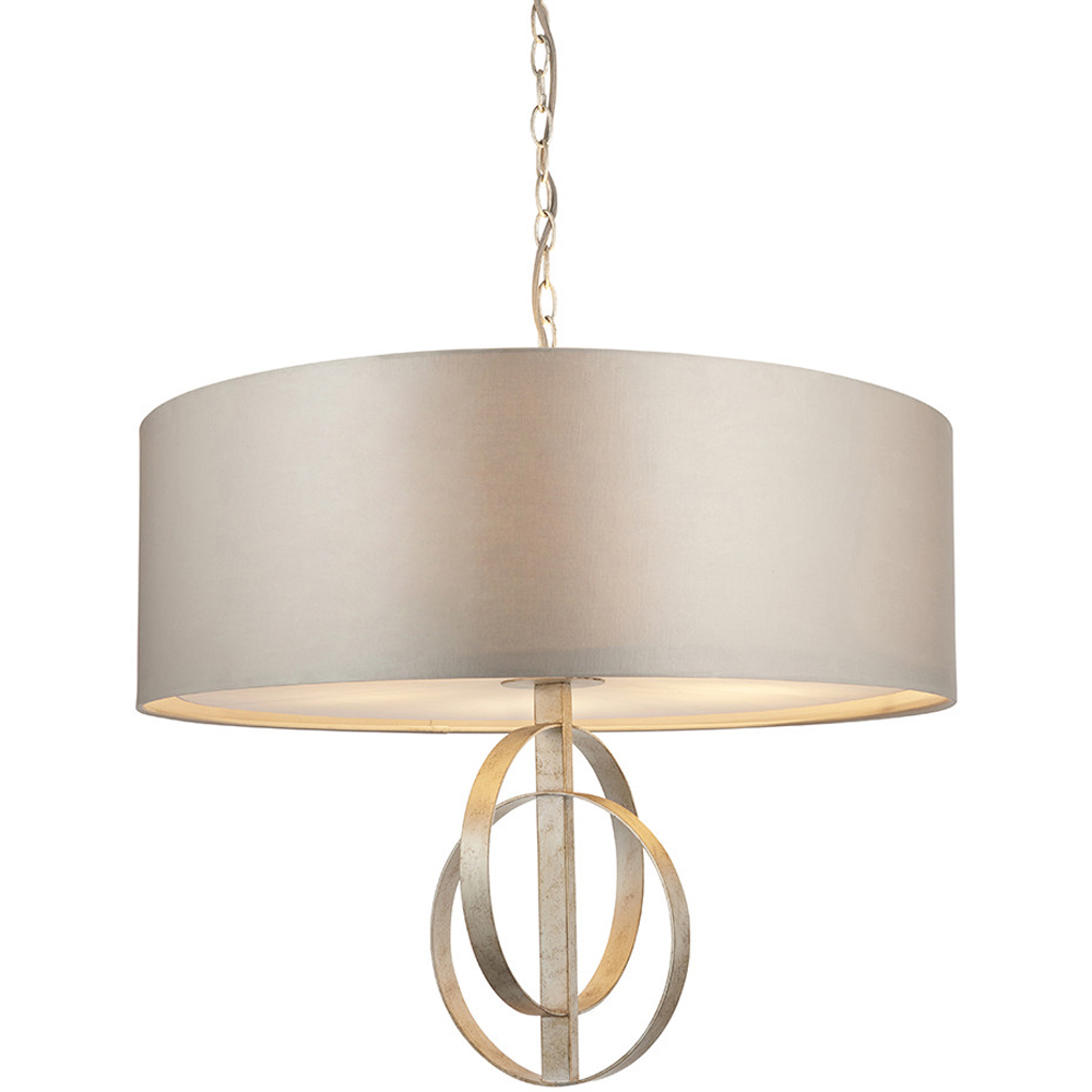Merano Trento Antique Silver and Mink Satin Fabric 5 Light Pendant Ceiling Light Image 3