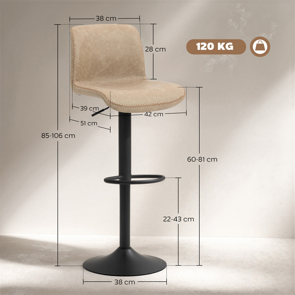 Portland Cream PU Leather Height Adjustable Bar Stool Set of 2 Image 9