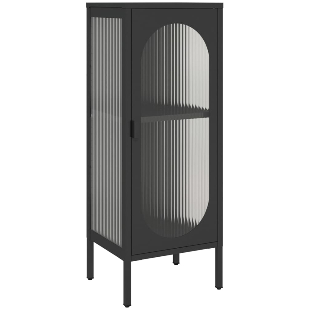 vidaXL Single Glass Door Black Steel Fluted Sideboard Image 2
