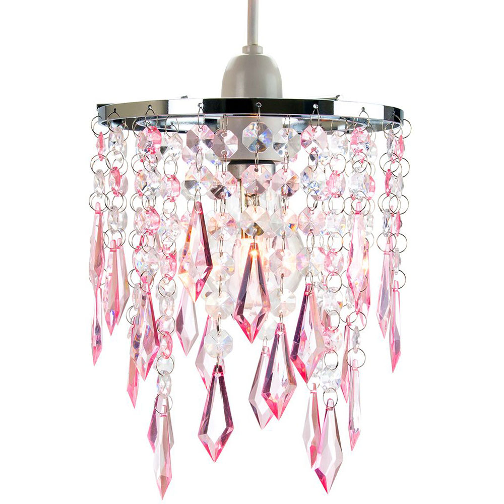 Happy Homewares Modern Waterfall Design Clear and Pink Acrylic Drops and Beads Pendant Shade Image 2