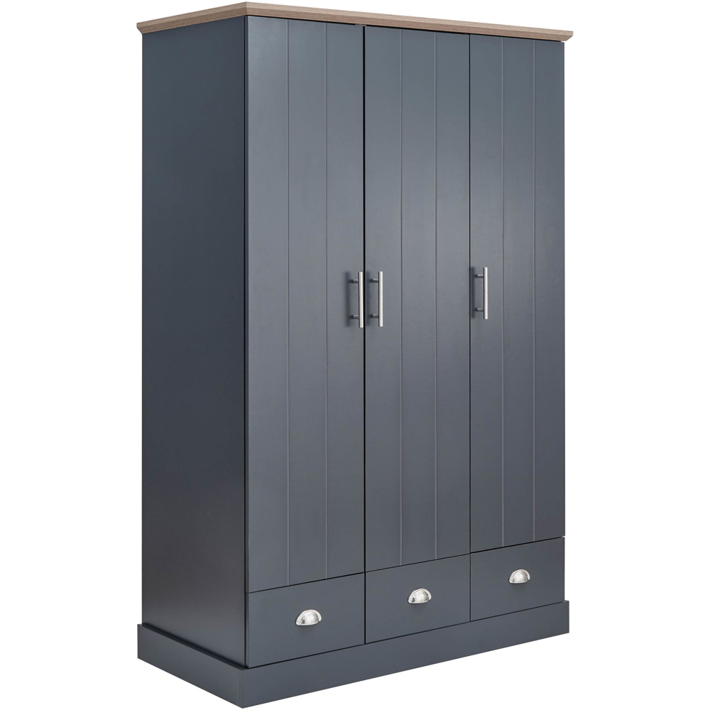 GFW Kendal 3 Door 3 Drawer Slate Blue Wardrobe Image 4